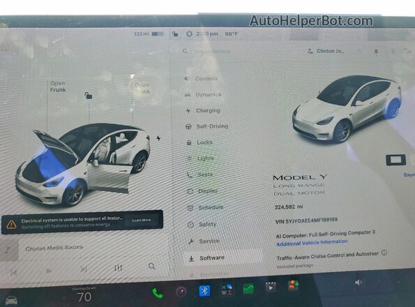 5YJYGAEE4MF189199 2021 TESLA MODEL White ხელსაწყოთა პანელის ხედი