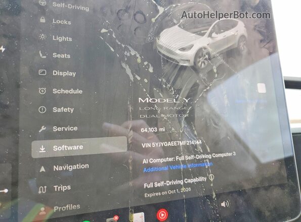 5YJYGAEE7MF214144 2021 TESLA MODEL White ხელსაწყოთა პანელის ხედი