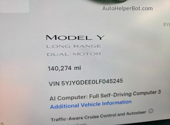 5YJYGDEE0LF045245 2020 TESLA MODEL Blue Vista del cuadro de instrumentos
