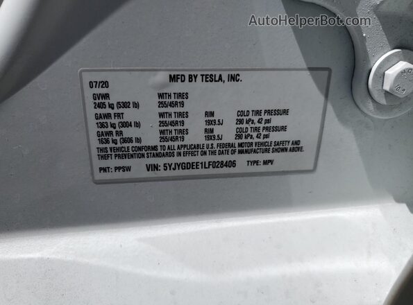 5YJYGDEE1LF028406 2020 TESLA MODEL Белый Вид подкапотного пространства