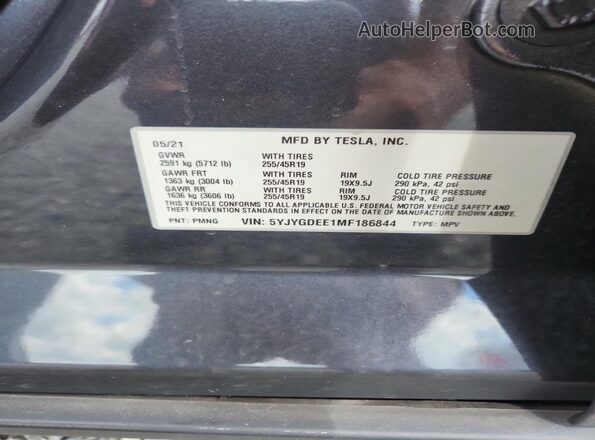 5YJYGDEE1MF186844 2021 TESLA MODEL Серый Вид наклейки с VIN-кодом