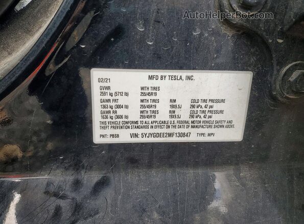5YJYGDEE2MF130847 2021 TESLA MODEL Black VIN კოდის სტიკერის ხედი