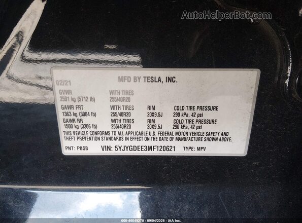 5YJYGDEE3MF120621 2021 TESLA MODEL Y Black Engine compartment view