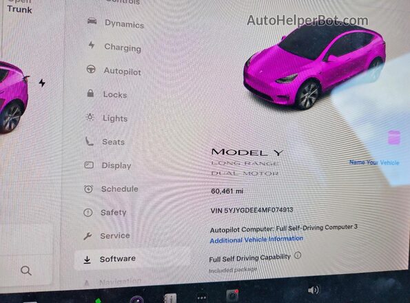 5YJYGDEE4MF074913 2021 TESLA MODEL Blue ხელსაწყოთა პანელის ხედი