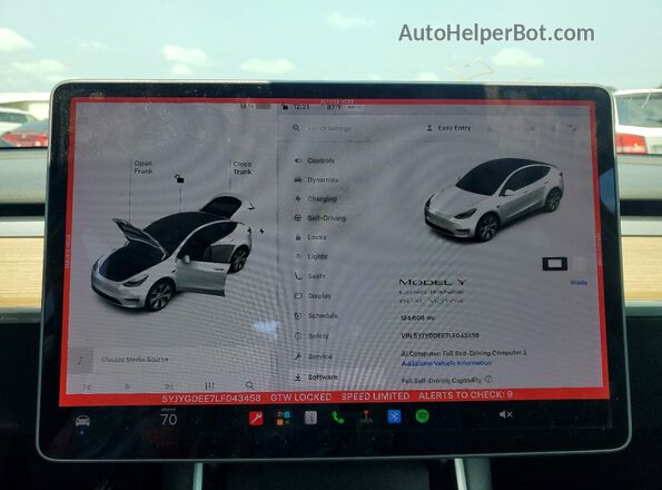 5YJYGDEE7LF043458 2020 TESLA MODEL White Սարքավորումների վահանակի տեսք
