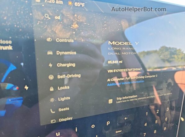 5YJYGDEE7MF286947 2021 TESLA MODEL Blue Widok zestawu wskaźników