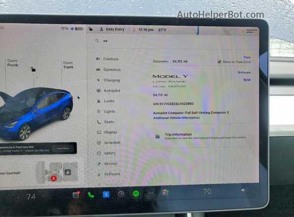 5YJYGDEE8LF022893 2020 TESLA MODEL Синий Вид щитка приборов