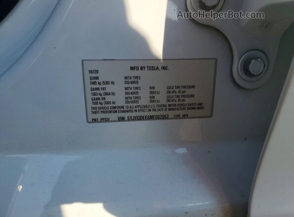 5YJYGDEE8MF062053 2021 TESLA MODEL White Вид підкапотного простору