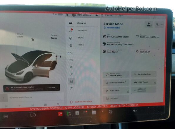 5YJYGDEE8MF062053 2021 TESLA MODEL White Вид щитка приладів