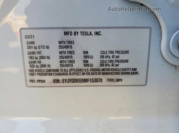 5YJYGDEE8MF153078 2021 TESLA MODEL White ძრავის განყოფილების ხედი