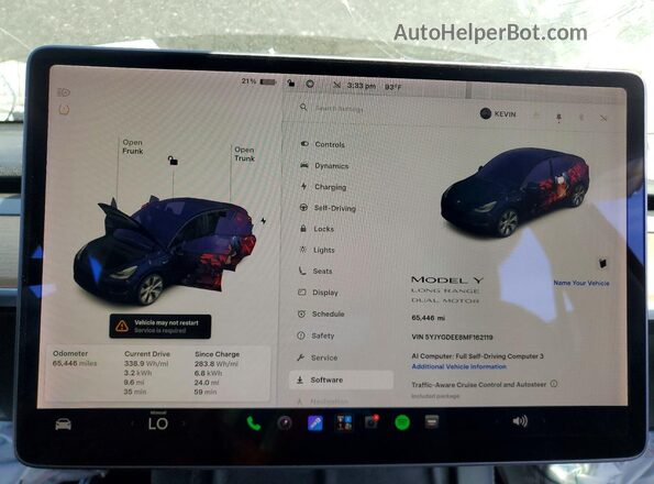 5YJYGDEE8MF162119 2021 TESLA MODEL Black Вид щитка приладів