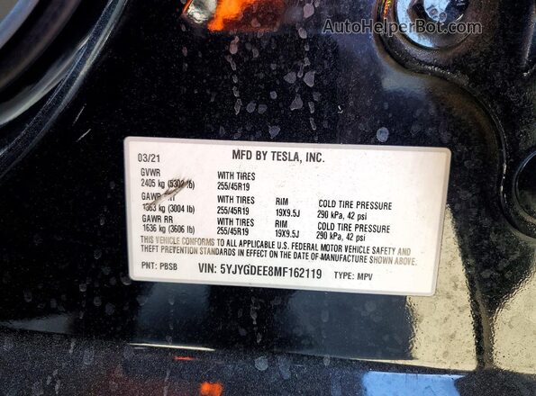 5YJYGDEE8MF162119 2021 TESLA MODEL Black Вид підкапотного простору