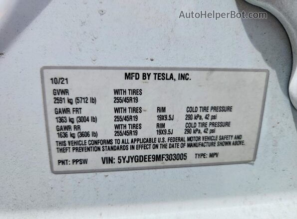 5YJYGDEE9MF303005 2021 TESLA MODEL White Вид підкапотного простору