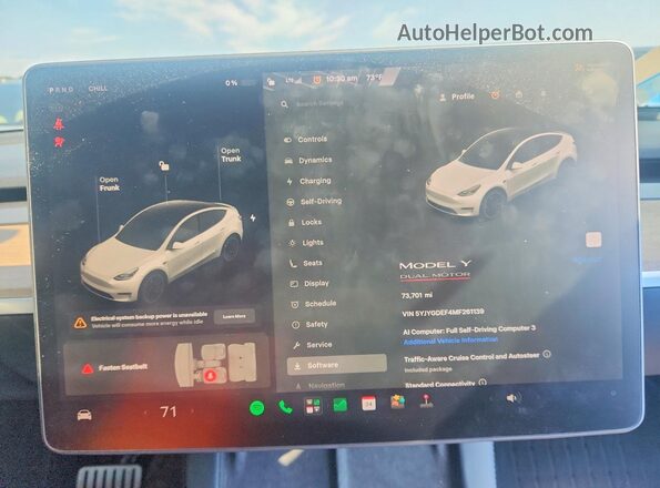 5YJYGDEF4MF261139 2021 TESLA MODEL White ხელსაწყოთა პანელის ხედი