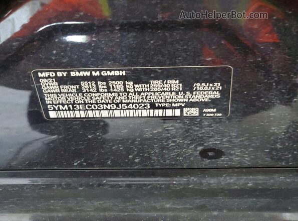 5YM13EC03N9J54023 2022 BMW X3 Charcoal VIN კოდის სტიკერის ხედი