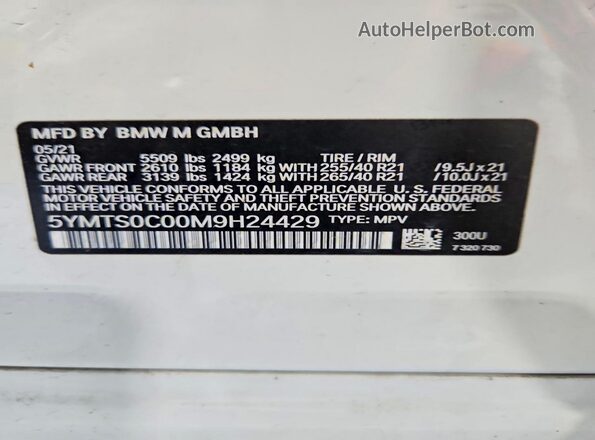 5YMTS0C00M9H24429 2021 BMW X3 White VIN sticker view