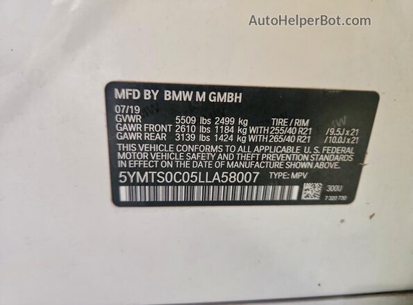 5YMTS0C05LLA58007 2020 BMW X3 White VIN sticker view