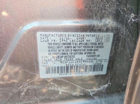 3N1AB7AP1HY236762 2017 NISSAN SENTRA Gray Вид наклейки з VIN-кодом