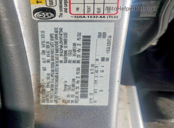 3FADP4AJ5HM147540 2017 FORD FIESTA Silver Вид наклейки з VIN-кодом