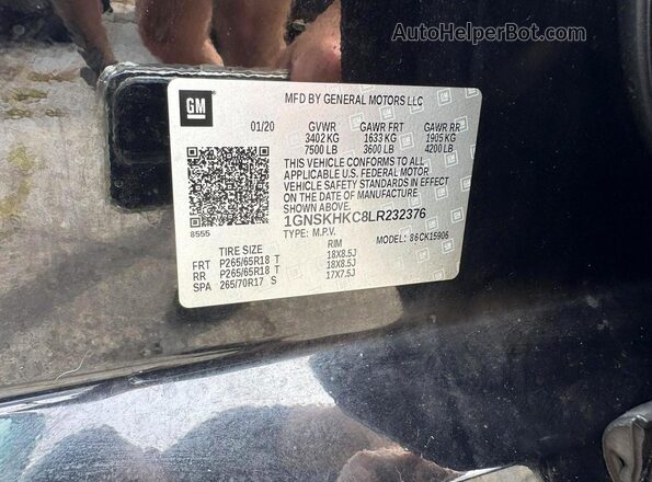 1GNSKHKC8LR232376 2020 CHEVROLET SUBURBAN Black Սալոնի հետևի տեսք