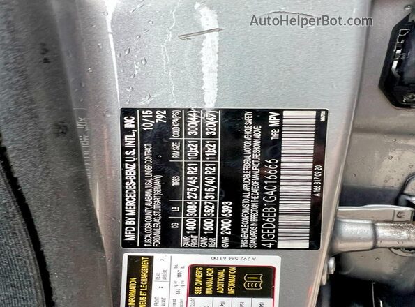 4JGED6EB1GA016666 2016 MERCEDES-BENZ GLE Gray უკანა სავარძლების ხედი
