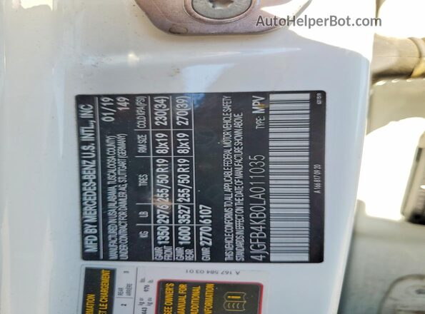 4JGFB4KB0LA011035 2020 MERCEDES-BENZ GLE White 360 interior view