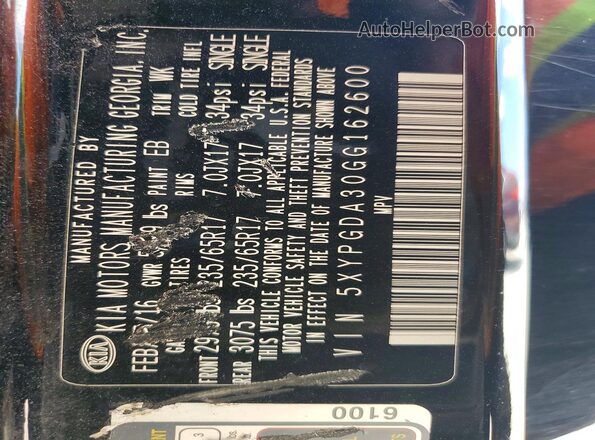5XYPGDA30GG162600 2016 KIA SORENTO Black 360 interior view