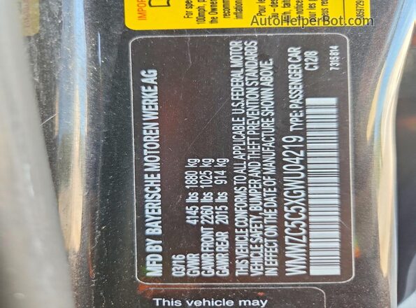 WMWZC5C5XGWU04219 2016 MINI COOPER Black Widok naklejki z numerem VIN