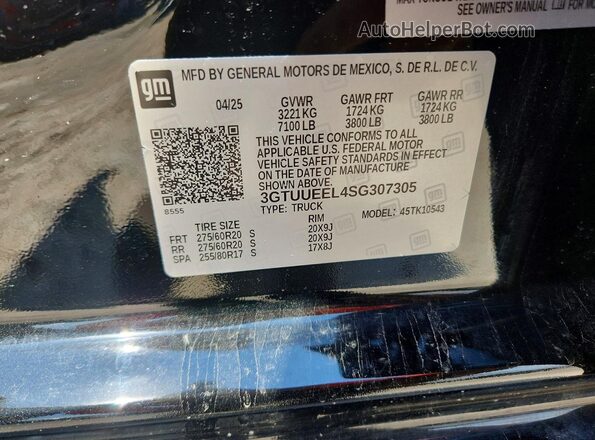 3GTUUEEL4SG307305 2025 GMC SIERRA Black Вид наклейки з VIN-кодом