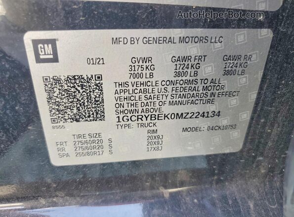 1GCRYBEK0MZ224134 2021 CHEVROLET SILVERADO Black Vista de la etiqueta del VIN