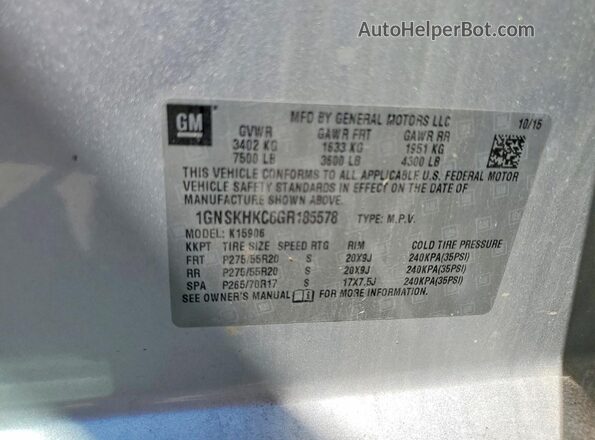 1GNSKHKC6GR185578 2016 CHEVROLET SUBURBAN Silver 