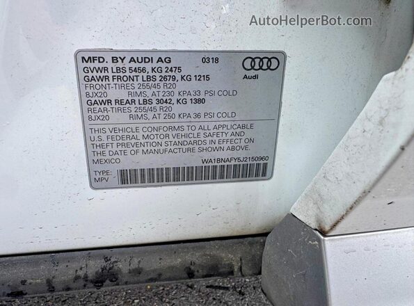 WA1BNAFY5J2150960 2018 AUDI Q5 White 360 interior view