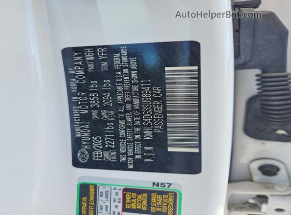 KMHLS4DG3SU989411 2025 HYUNDAI ELANTRA White VIN sticker view