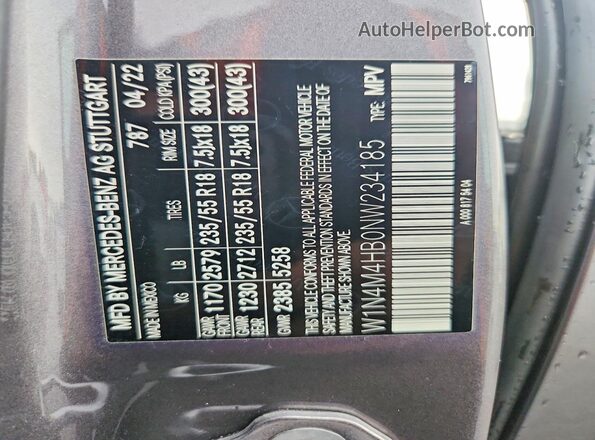 W1N4M4HB0NW234185 2022 MERCEDES-BENZ GLB-CLASS Gray Widok wnętrza 360 stopni