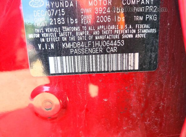 KMHD84LF1HU064453 2017 HYUNDAI ELANTRA Red Vista de la etiqueta del VIN
