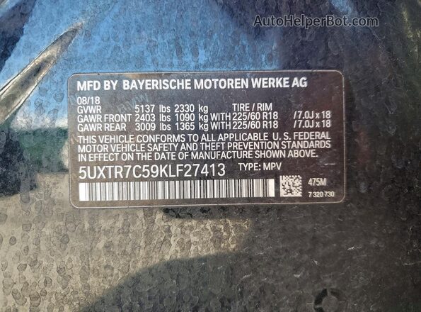5UXTR7C59KLF27413 2019 BMW X3 Black სალონის 360-გრადუსიანი ხედი