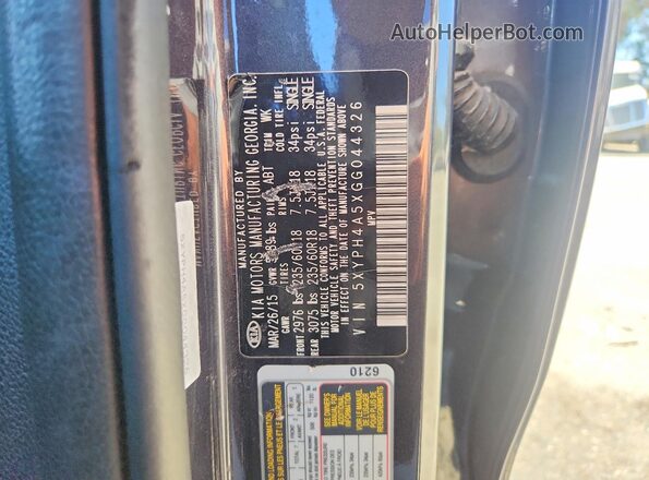 5XYPH4A5XGG044326 2016 KIA SORENTO Gray Widok wnętrza 360 stopni