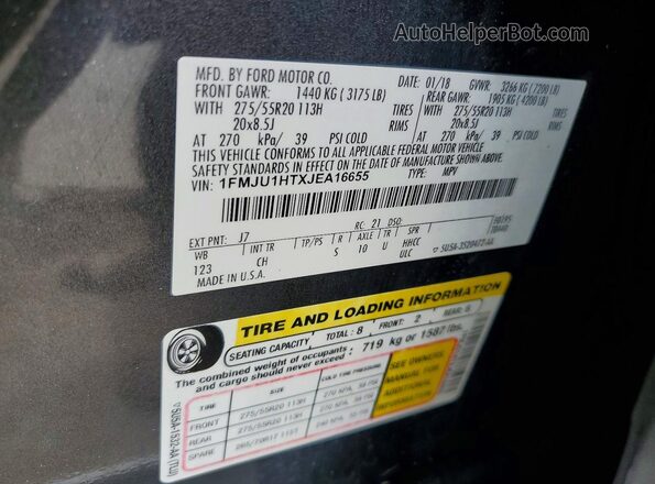 1FMJU1HTXJEA16655 2018 FORD EXPEDITION Gray Вид наклейки з VIN-кодом