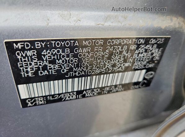 JTHDA1D28P5127543 2023 LEXUS IS Silver Widok naklejki z numerem VIN