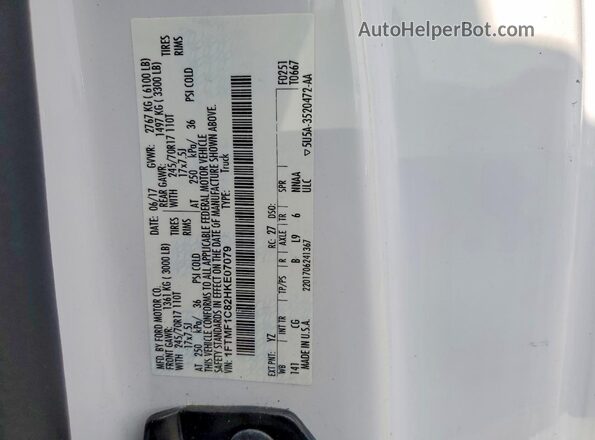 1FTMF1C82HKE07079 2017 FORD F150 Белый Вид наклейки с VIN-кодом