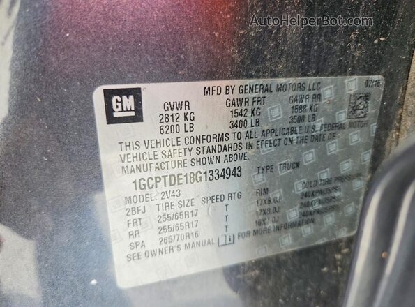 1GCPTDE18G1334943 2016 CHEVROLET COLORADO Gray VIN კოდის სტიკერის ხედი