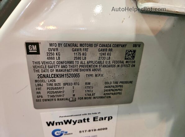 2GNALCEK9H1520065 2017 CHEVROLET EQUINOX White 360 interior view