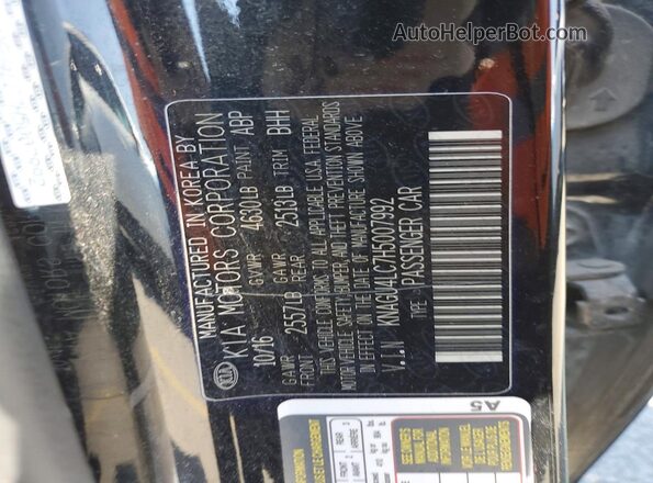 KNAGU4LC7H5007992 2017 KIA OPTIMA Black Widok naklejki z numerem VIN