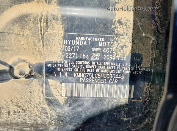 KMHC75LC5HU030445 2017 HYUNDAI IONIQ Black VIN კოდის სტიკერის ხედი
