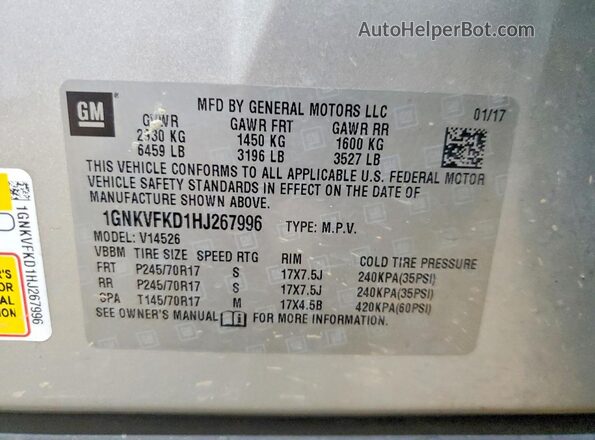 1GNKVFKD1HJ267996 2017 CHEVROLET TRAVERSE Silver Սալոնի 360 աստիճան տեսք