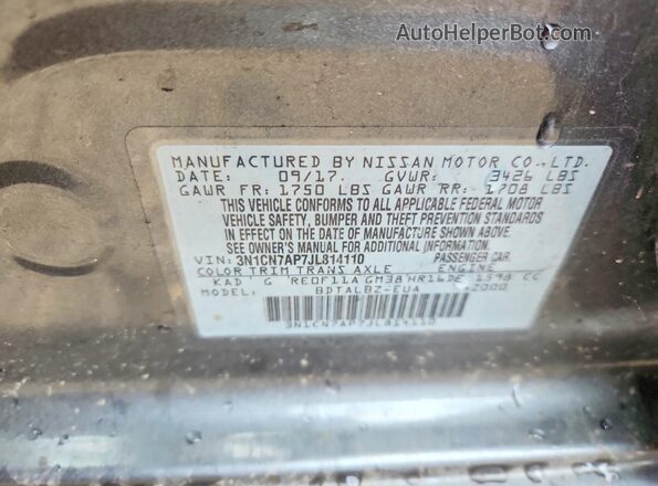 3N1CN7AP7JL814110 2018 NISSAN VERSA Gray Vista de la etiqueta del VIN