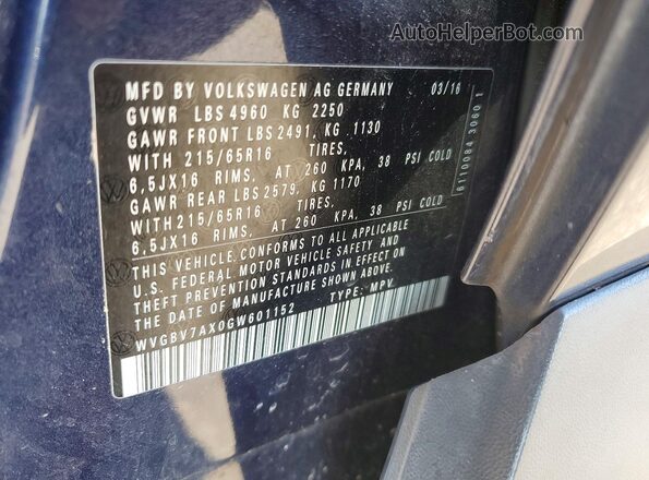 WVGBV7AX0GW601152 2016 VOLKSWAGEN TIGUAN Blue სალონის 360-გრადუსიანი ხედი