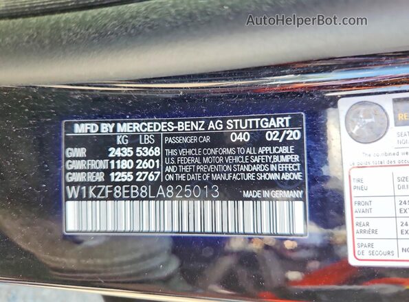 W1KZF8EB8LA825013 2020 MERCEDES-BENZ E-CLASS Black VIN კოდის სტიკერის ხედი