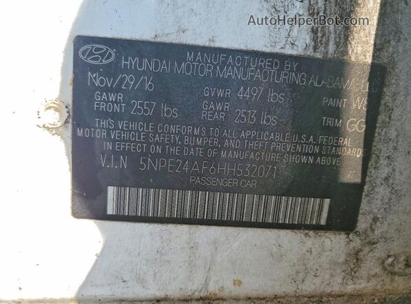 5NPE24AF6HH532071 2017 HYUNDAI SONATA White Widok naklejki z numerem VIN