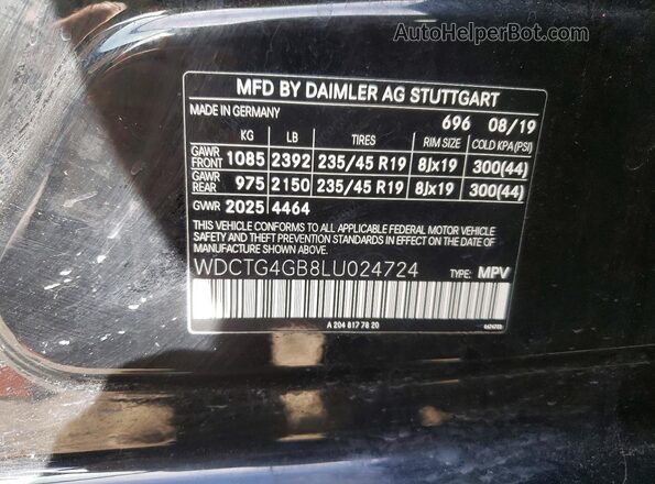 WDCTG4GB8LU024724 2020 MERCEDES-BENZ GLA Black VIN sticker view